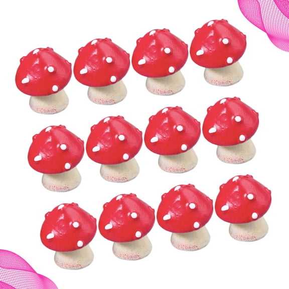 KALLORY Mushroom Shaped 12Pcs Red Plastic Decor for Home and Office Environments
