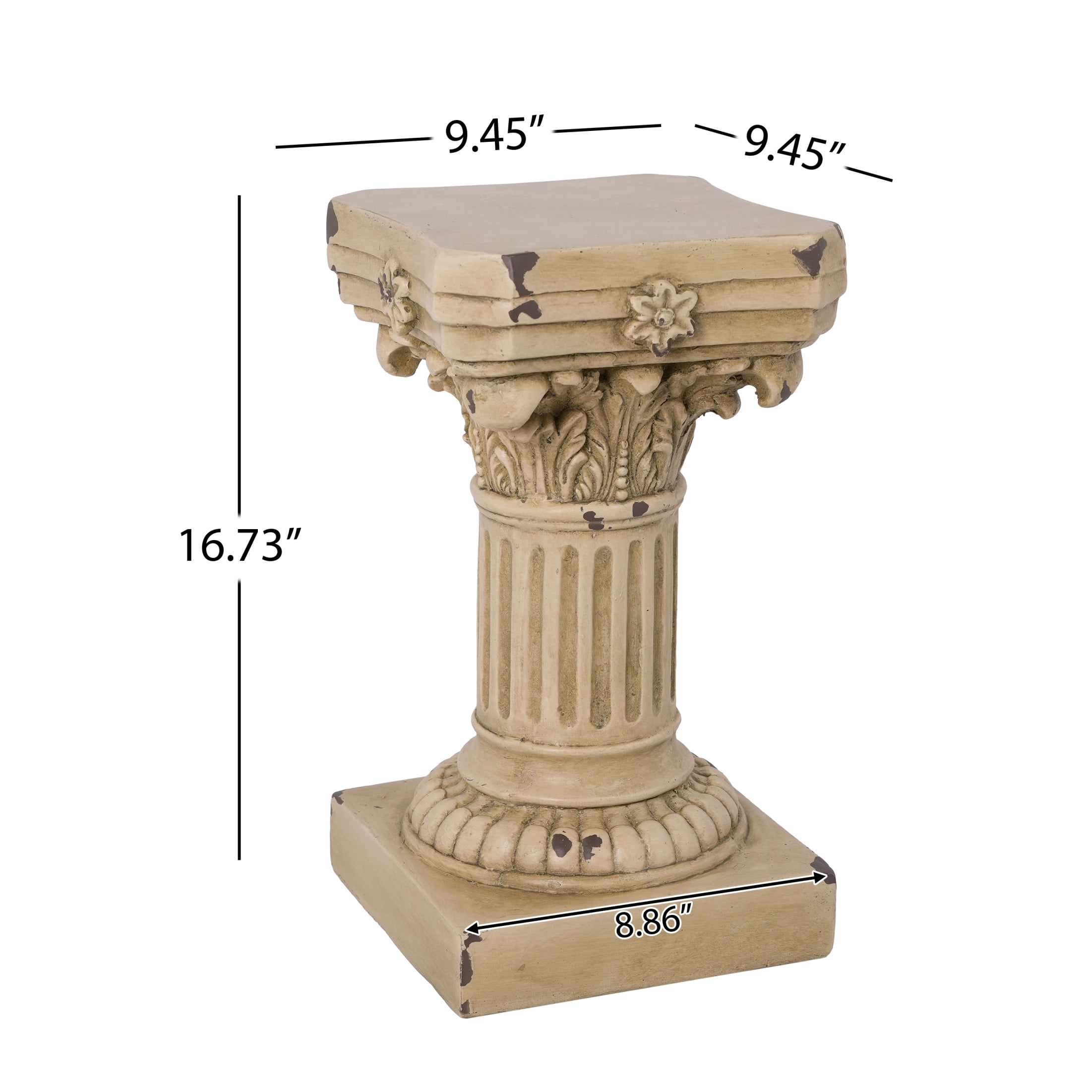 Christopher Knight Home 16.7" Corinthian Pedestal Plant Stand, MGO Indoor Outdoor Side Table, Antique Yellow