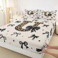thumbnail image 3 of Feelyou Leopard Print Initial U Twin Sheet Sets, Black Bowknot Bedding, 3-Piece, 3 of 7