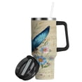 thumbnail image 2 of 30oz insulated car cup with handle and straw suitable for all ages Stainless steel vacuum insulated cup. Blue Butterfly and Music Notes, 2 of 10