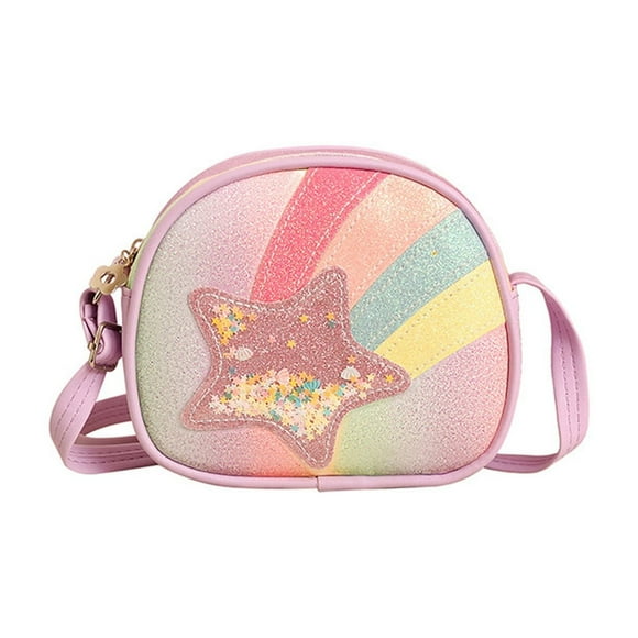 Kids Messenger Bag Shiny Rainbow Sand Flow Cute Crossbody Purse For Girls Lightweight Small Shoulder Bag Daily Use Outdoor Travel