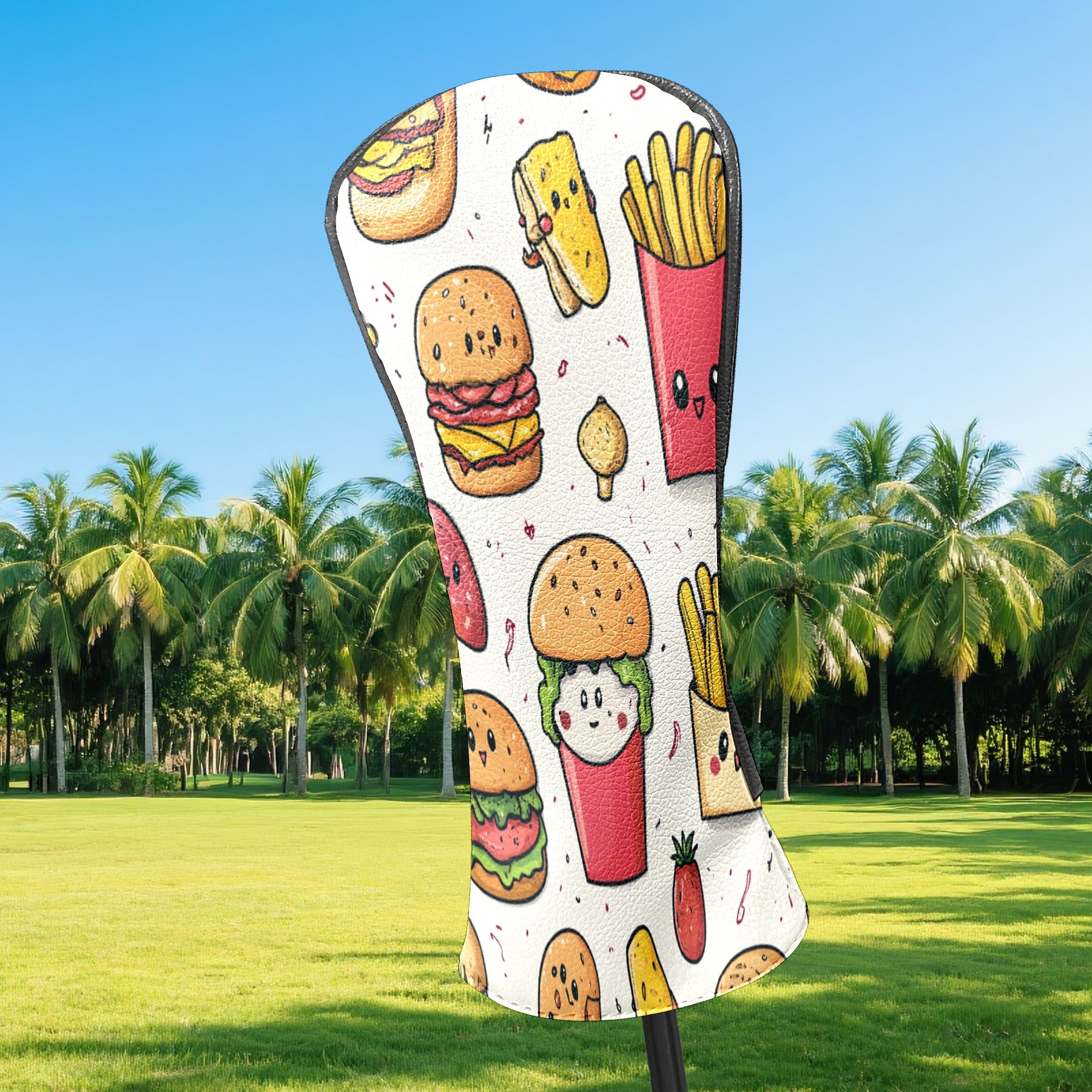 Golf Club Head Covers - Funny Food Beige Design, Premium PU Leather Driver Hybrid Headcovers with Velvet Lining, Waterproof Golf Gifts for Men Women