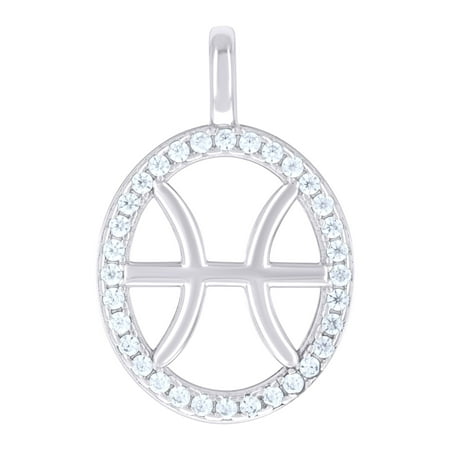 925 Sterling Silver Unisex Cubic-zirconia Pisces Zodiac Sign Charm Pendant for Men Women