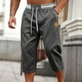 thumbnail image 5 of JUUYY Men's Outdoor Capri Pants with Pockets, Drawstring Lightweight Elastic Waist Loose Beach Vacation Casual Summer Cropped Pants Dark Gray L, 5 of 5