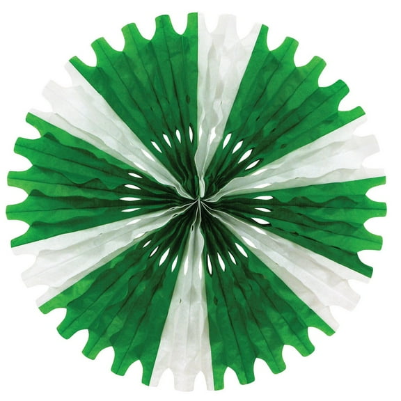 Club Pack of 12 Green and White Tissue Fan Hanging Decor 25"
