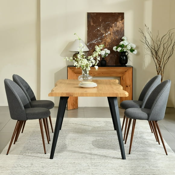 Homy Casa Set of 2 Dining Chairs for Living Room Dining Room with Fabric Upholstery High Back Metal Chair, Grey