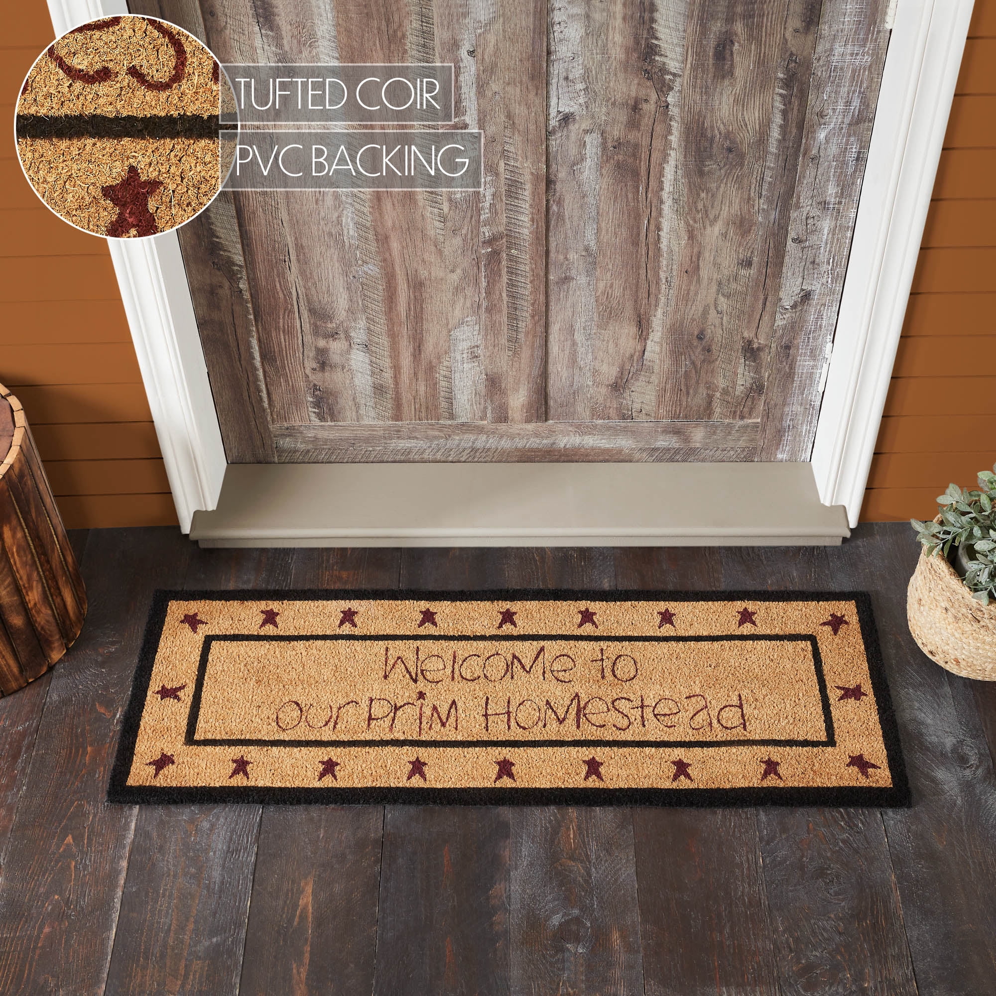 VHC Brands Coir Welcome Door Mat, Entry Rug, with PVC Backing, for