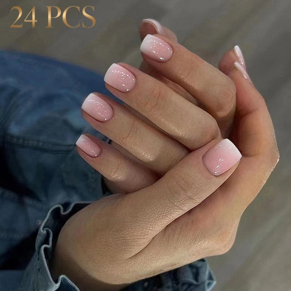 French Tip Press-On Nails, Almond,multicolor,Short, 24 Count