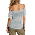 thumbnail image 5 of VBVC Women's Off Shoulder Mesh Sheer T-Shirt,Ladies Spaghetti Strap Cold Shoulder Short Sleeve Top,Party See-Through Cover Up for Women,Light Blue,S-2XL, 5 of 7