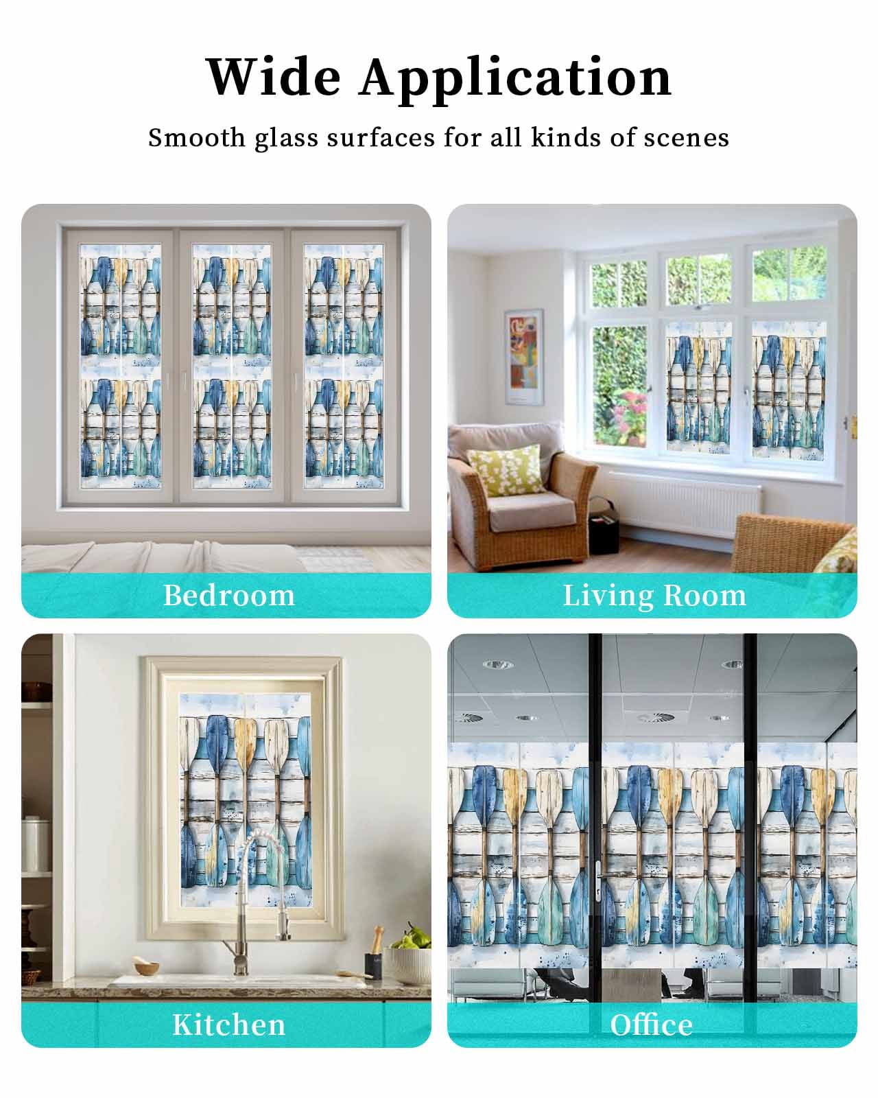 Window Privacy Film Lake Paddle Striped Stained Glass Window Film Decorative Sun Block Window Cover Watercolor Vintage Wood Grain Window Clings Static Adhesive Sticker for Bathroom 23.6"x59"