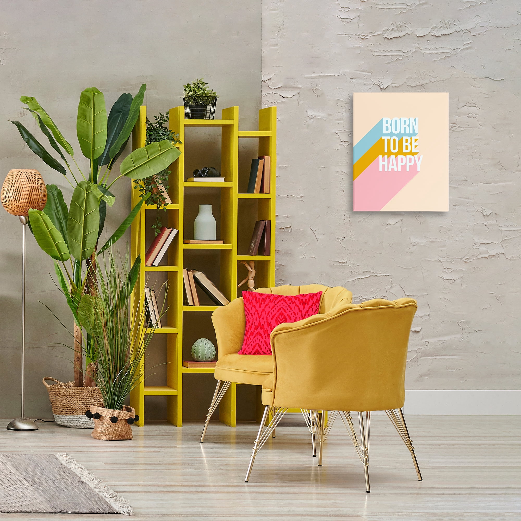 Stupell Industries Born To Be Happy Pastel Text & Numbers Painting Wrapped Canvas Art Print Wall Art, 16 x 20
