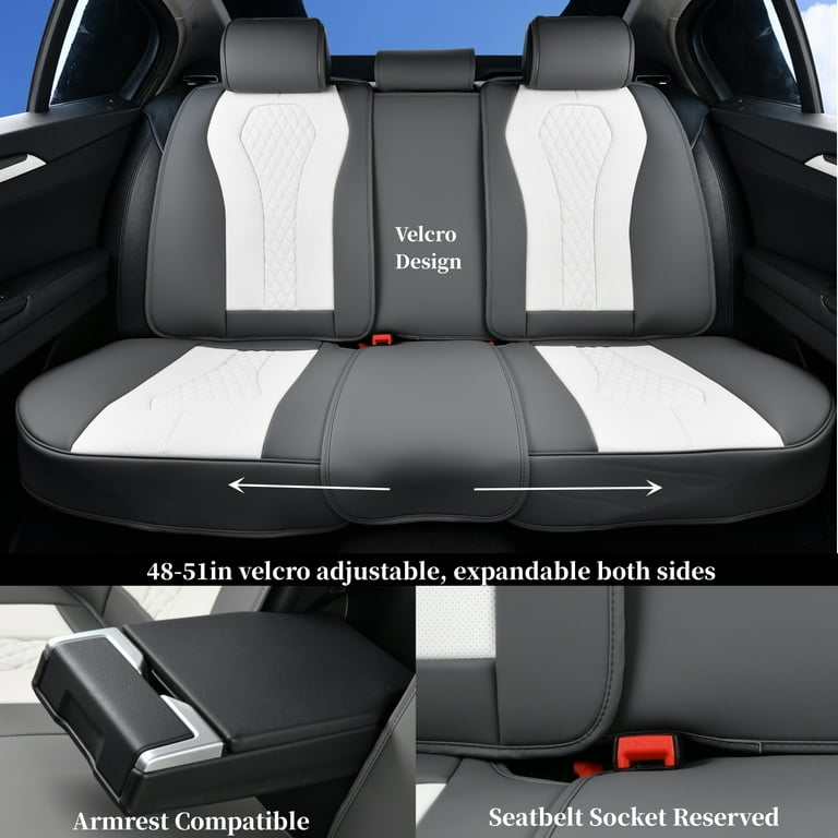 Coverado 5 SEATS Car Seat Covers Set Gray White Full Set, Premium Leatherette Seat Cover Luxury Auto Interior Accessories, Waterproof Car Seat
