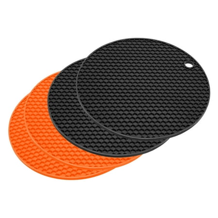 

Uxcell 4pcs Silicone Trivet Mat Drain Placemat Thermal Insulation Non-slip Table Pad-Orange+Black