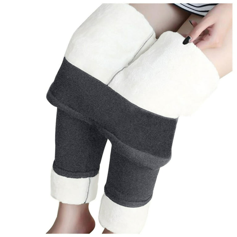 ONHUON Women's Autumn Winter Solid Color Workout Home Warm Elastic Waist  Plush Trousers Pants Leggings Tight Ski Pants Thermal Bottom Men 