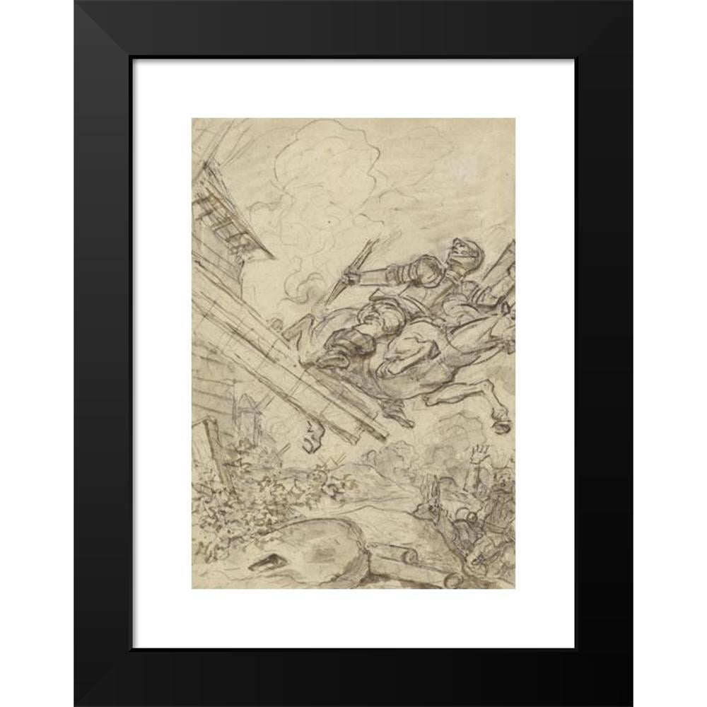Jean-Honoré Fragonard 14x18 Black Modern Framed Museum Art Print Titled - Don Quixote Attacking the Windmill (1780s)