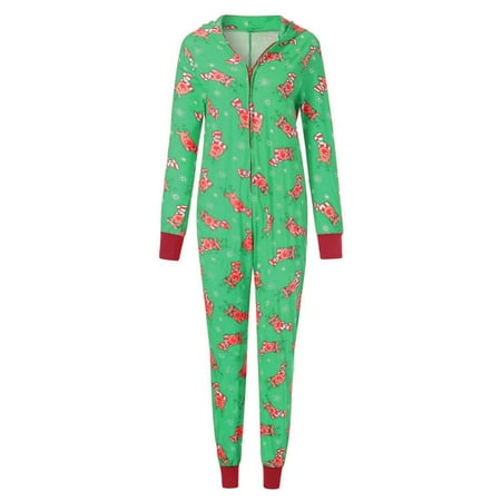

Christmas Gifts Women Deer Hood Romper Jumpsuit Family Pajamas Sleepwear Christmas Matching Outfit Polyester Green S