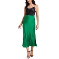 thumbnail image 2 of INSPIRE CHIC Women's Maxi Satin Skirts Elastic High Waist Side Slit Elegant Party Wedding Flowy Long Skirt L Green, 2 of 6