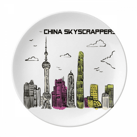 

China Famous Building Skyscraper Plate Decorative Porcelain Salver Tableware Dinner Dish