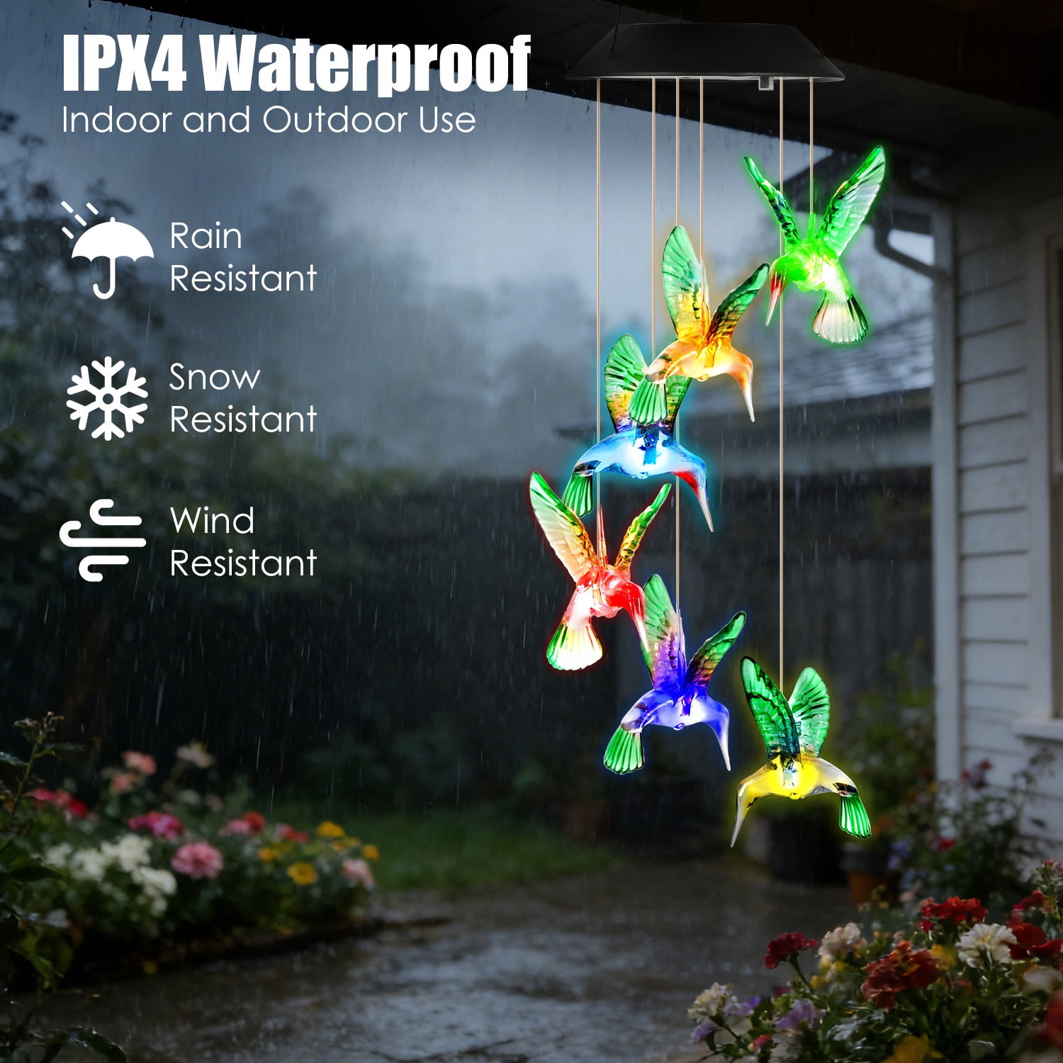 2PCS Hummingbird Solar Wind Chimes with Color Changing LED Lights, Waterproof Solar Powered Wind Chime for Outdoor Garden Patio Balcony Porch Home Decor, Ideal Gift for Mom Women Christmas