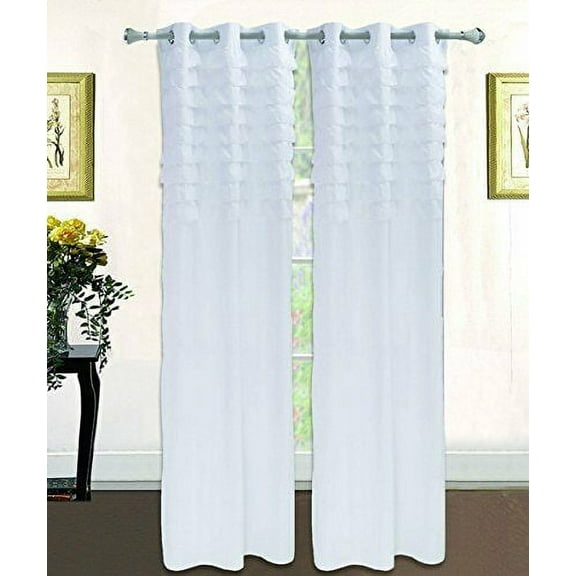 Ruffled Pleated Window Curtain Grommet Solid Panel