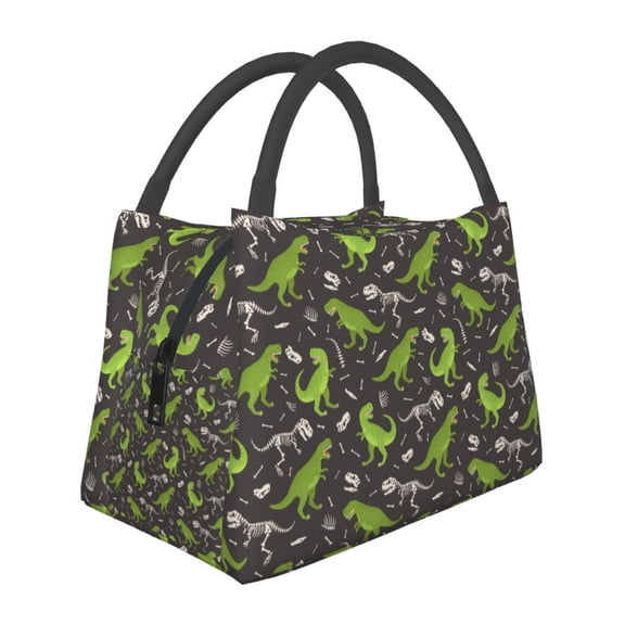Vsdgher Dinosaur Skeleton Print Insulated Reusable Bags with Sturdy Zipper and Handles, Foldable Totes for Hot or Cold Food Bring or Delivery