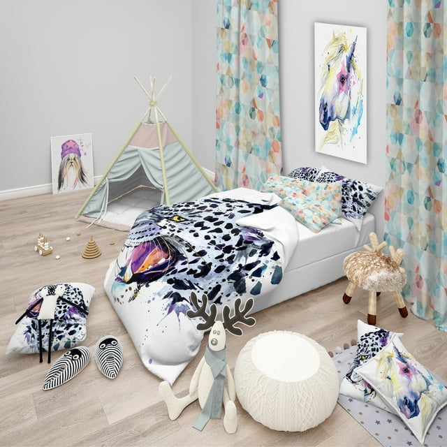 Designart 'Ferocious Snow Leopard Face - Modern Duvet Cover Set