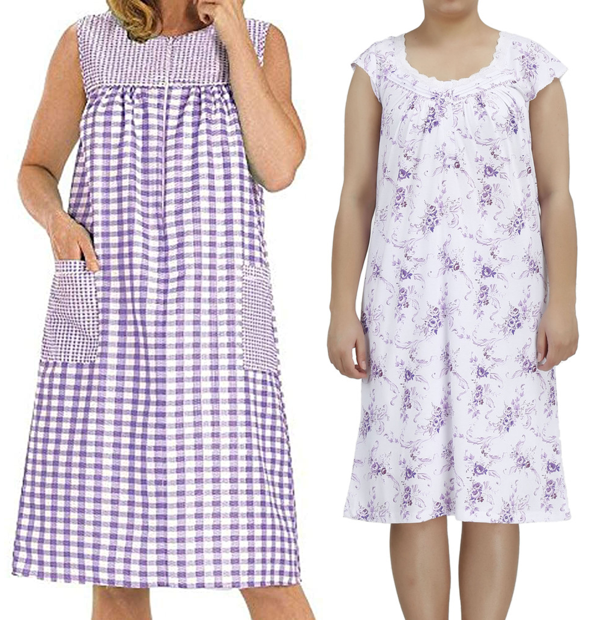 EZI Women's Loungewear Set Cottonrich Nightgown and Zip House Dress