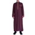 thumbnail image 1 of Mialoley Men Robe, Long Sleeve Kaftan Stand Collar Patchwork Slit Lightweight Thobe Arabic Clothes, 1 of 3
