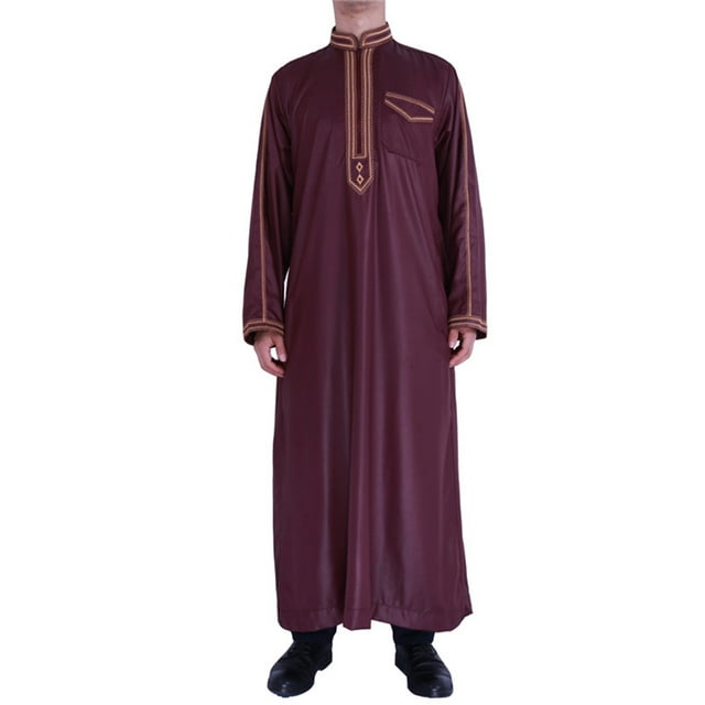 Mialoley Robe pour Hommes, Kaftan à Manches Longues Col Montant Patchwork Fente Légère Vêtements Arabes