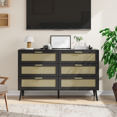 thumbnail image 3 of Rattan Modern Drawer Chest, Modern 6 Drawer Dresser, Wide Chest of Drawers with wood Handles, Rattan Dresser Storage Cabinet for Living Room, Bedroom (Black), 3 of 8