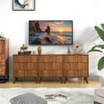 thumbnail image 5 of 3 Drawer Nightstand with Charging Station, Mid Century Modern Wide Nightstand with Drawers, Fluted Nightstand Dresser for Bedroom Bedside Table, Living Room End Table with Storage - Walnut, 5 of 5