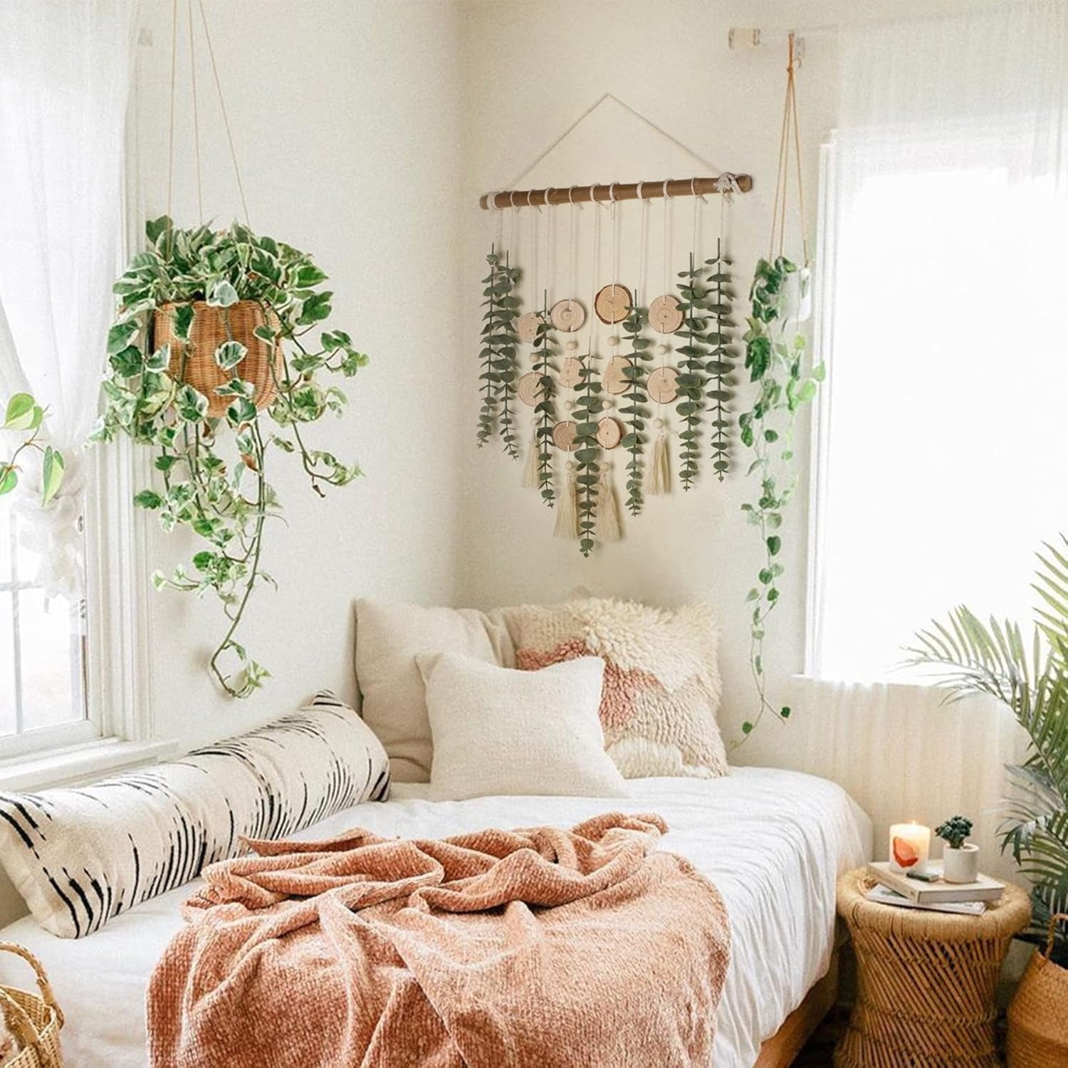 Topboutique Artificial Eucalyptus Wall Decor,Fake Greenery Leaves Wall Hanging Plant,Simulated Greenery Leaves Stems,Boho Rustic Farmhouse Decor for Living Room Bedroom Office and Party Decor,1 Pc