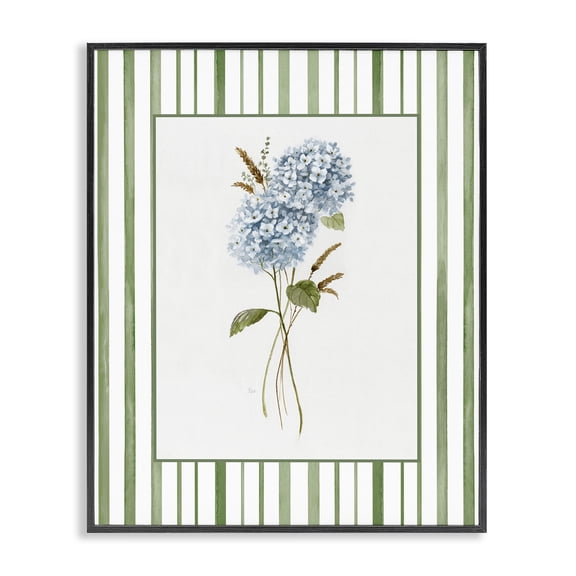 Stupell Industries Coastal Blue Hydrangea & Dried Wheat Black Framed Giclee Art, 11 x 14, by Nan