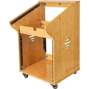 Sound Town DIY Solid Carbonized Bamboo Studio Rack with 11U Slant Mixer Top, 10U Front, 2U Drawer, Rubber Feet, Casters, for Recording Room, PA/DJ Equipment, Home-Audio (STBR-M11X10)