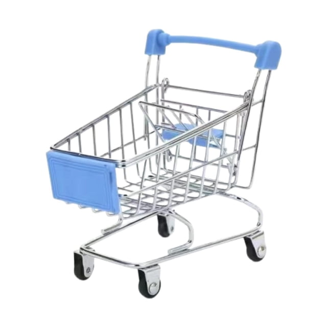 Mini carrito de compras, carrito de supermercado en miniatura para guardar juguetes para niñas, niños y niñas. Azul claro