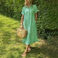 thumbnail image 2 of ANINEO Striped Lapel Button Down Shirt Dress Women Blue White Striped Midi Tshirt Dress Summer Functional Pockets Versatile Daliywear, 2 of 5