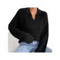 thumbnail image 3 of Women'S Fall Lapel Collar V Neck Long Sleeve Knit Comfy Loose Casual Pullover Sweater Jumper Top Black XL, 3 of 8