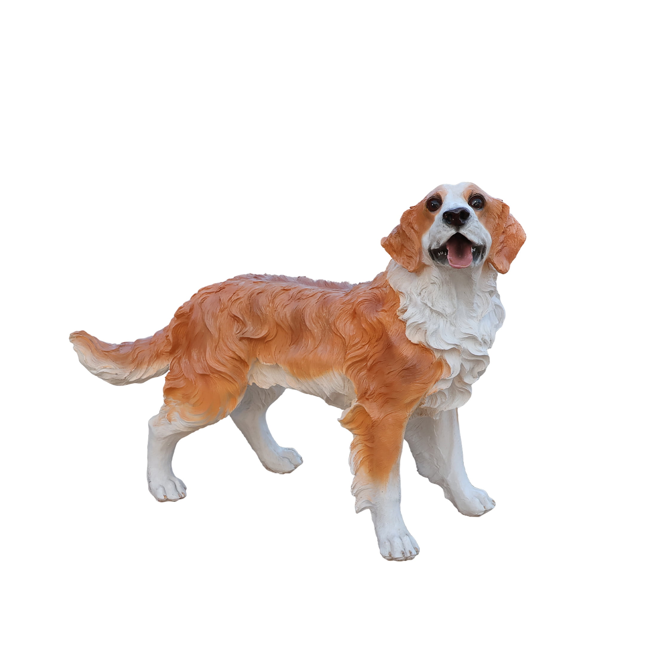 Noble House Lifelike Standing Hound Dog Statue, Realistic Resin Animal Figurine for Outdoor Garden Decor, Brown White