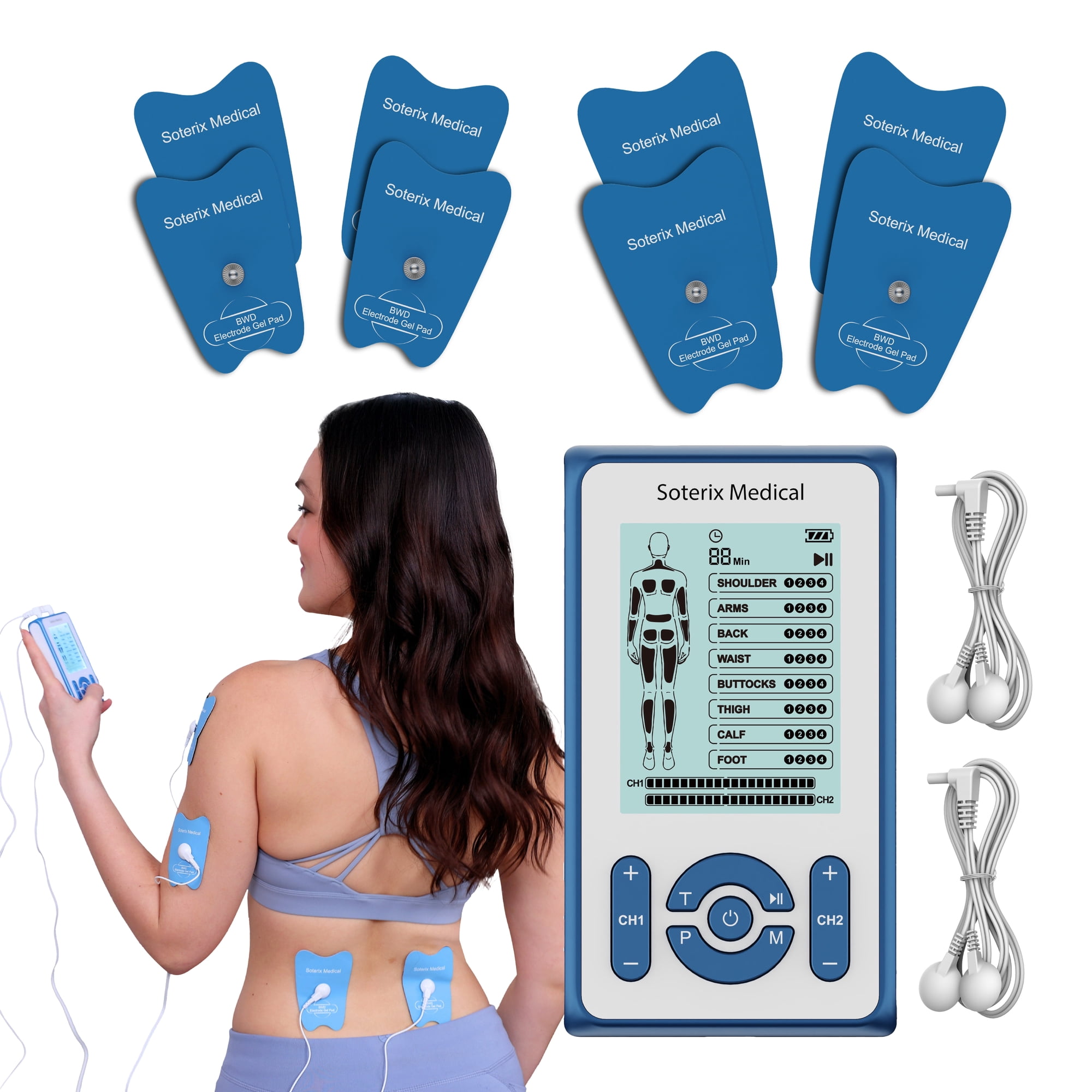 Soterix Medical PainX TENS PRO - TENS & PMS Unit for Pain Relief - Target Muscles in the Shoulder, Waist, Back, Neck, Arm, and Leg