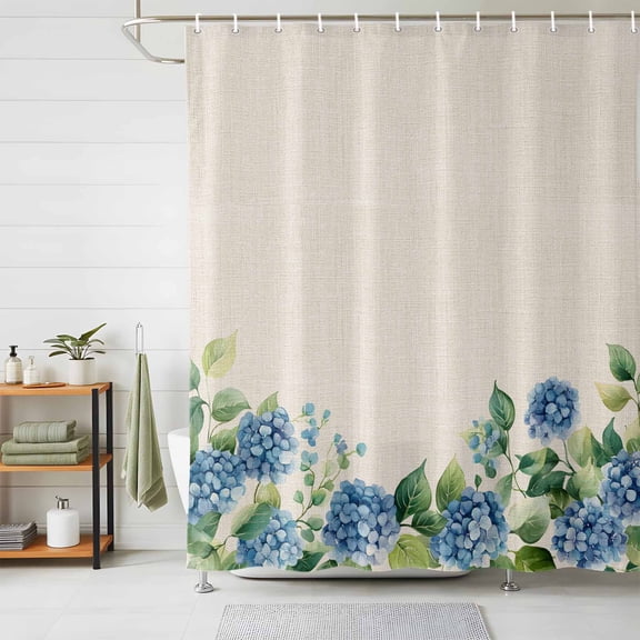 Shower Curtain Blue Hydrangea Shower Curtains for Bathroom Decor, Waterproof Polyester Shower Curtain Set with Hooks, Extra Long 72" x 96" Retro Linen Background