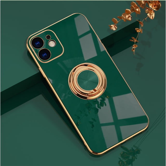 Compatible avec iPhone 13 Pro Max(6.7) Étui Mince en Silicone avec Support Anneau Support Magnétique Antichoc Étui de Protection Souple TPU Pare-Chocs - Vert Foncé