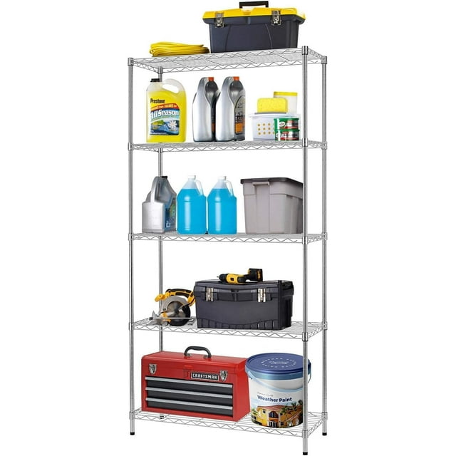 FDW Étagère Métallique à 5 Niveaux, 35,5 cm (P) X 91,5 cm (L) X 183 cm (H), Structure de Rangement Robuste et Réglable en Métal, Capacité de 567 kg, Étagères en Acier Chromé