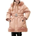 thumbnail image 3 of Shadoumai Kids Girls Winter Coats Heavyweight Lined Jackets Windproof Hooded Outerwear with Waist Belt 5-10 Years, 3 of 9
