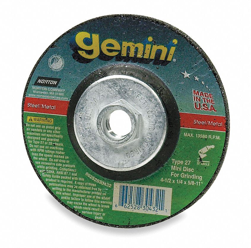 Aluminium Oxide 5/8-11 Hub Pack of 10 4-1/2 Diameter x 0.125 Thickness Norton Gemini Depressed Center Abrasive Wheel Type 27