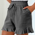 thumbnail image 5 of RYRJJ Womens Ruffle Flowy Shorts High Waisted Wide Leg Drawstring Summer Striped Beach Shorts with Pockets(Black,XL), 5 of 9