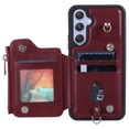 thumbnail image 2 of SaniMore for Samsung Galaxy A54 5G PU Leather Case, Zipper Purse RFID Blocking 4 Card Slots Removeable Wrist Strap Protective Handbag Flip Cover Stylish Shockproof for Girls Women, Winered, 2 of 6