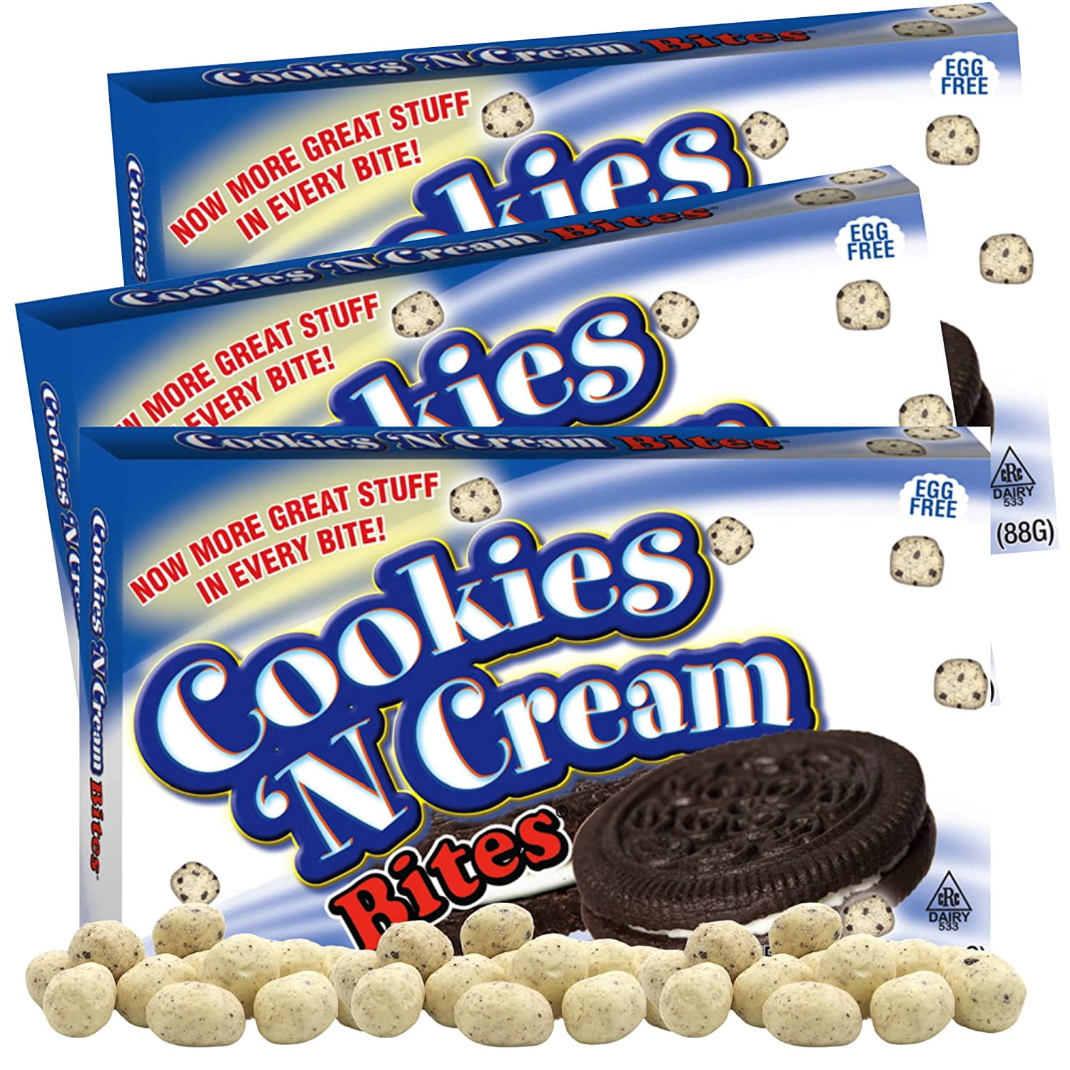 Cookies and Cream Cookie Dough Bites, Movie Theater Candy, Pack of 3, 3