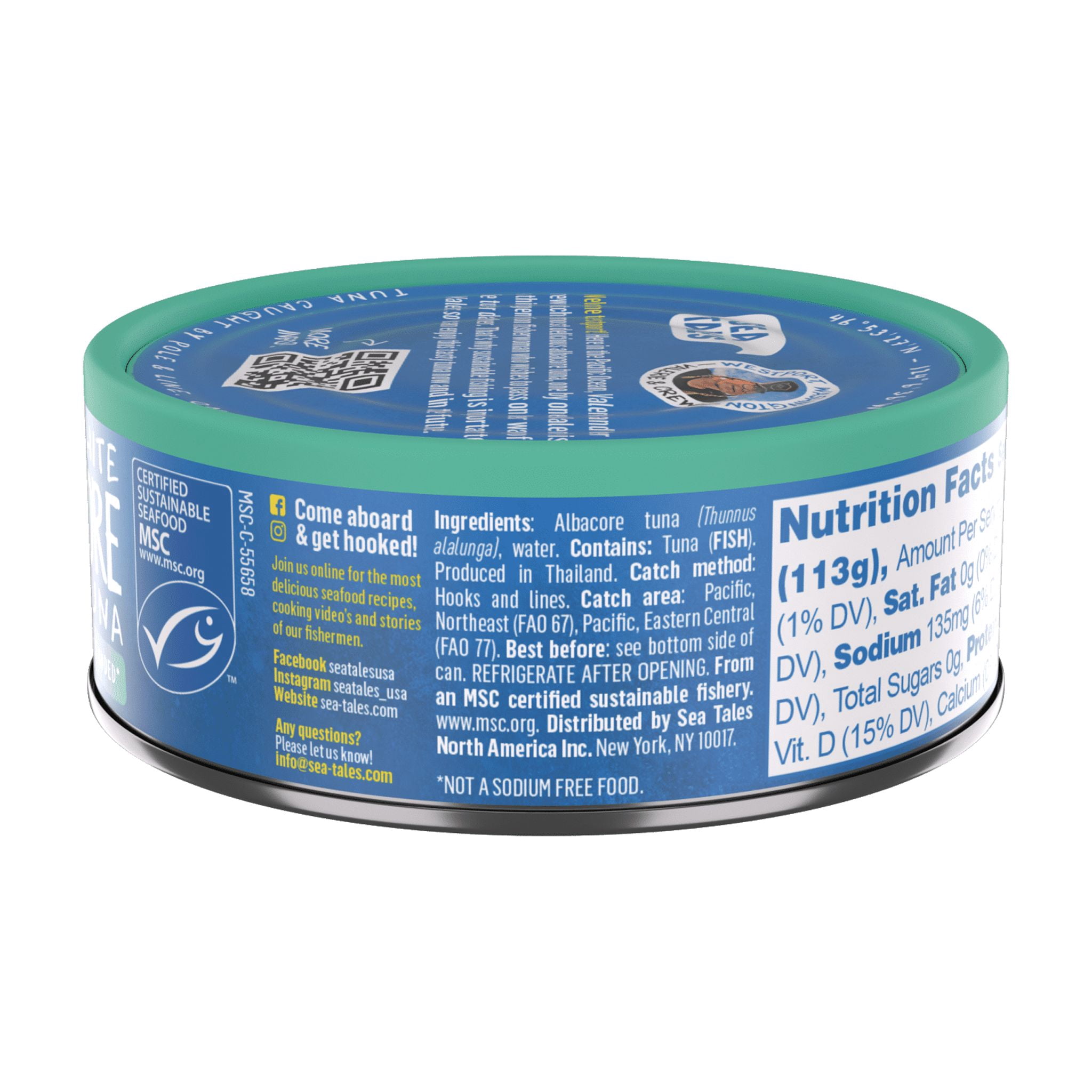 Sea Tales MSC Wild Caught Albacore Tuna in Water No Salt Added, 5 oz Can
