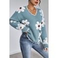 thumbnail image 2 of NACOjama Womens Long Sleeve Sweater V Neck Casual Loose Knit Top Blue S, 2 of 5