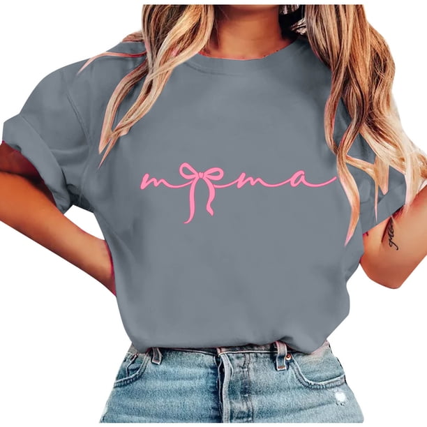 Tops de Manga Corta de Verano para las Mujeres Imprimir Blusa de Cuello Redondo, Moda Ligera de Poliéster Spandex